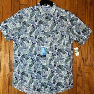 Izod Men's Leaf Pattern Casual Shirt - Green and Blue